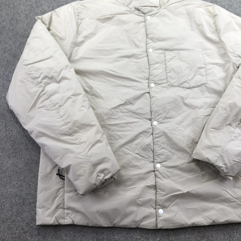 Hill City Jacket Mens Medium Beige Nylon Snap Front Puffer Lightweight Insulated